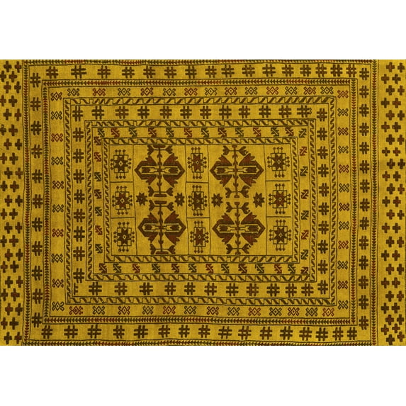 Ahgly Company Machine Washable Indoor Rectangle Southwestern Yellow Country Area Rugs, 3' x 5'