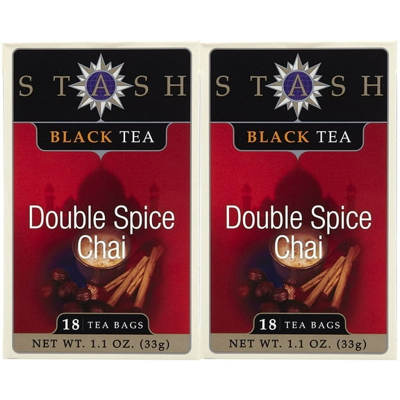 Stash Tea, Black Tea, Double Spice Chai, 18 Tea Bags, 1.1 oz Pack of 2