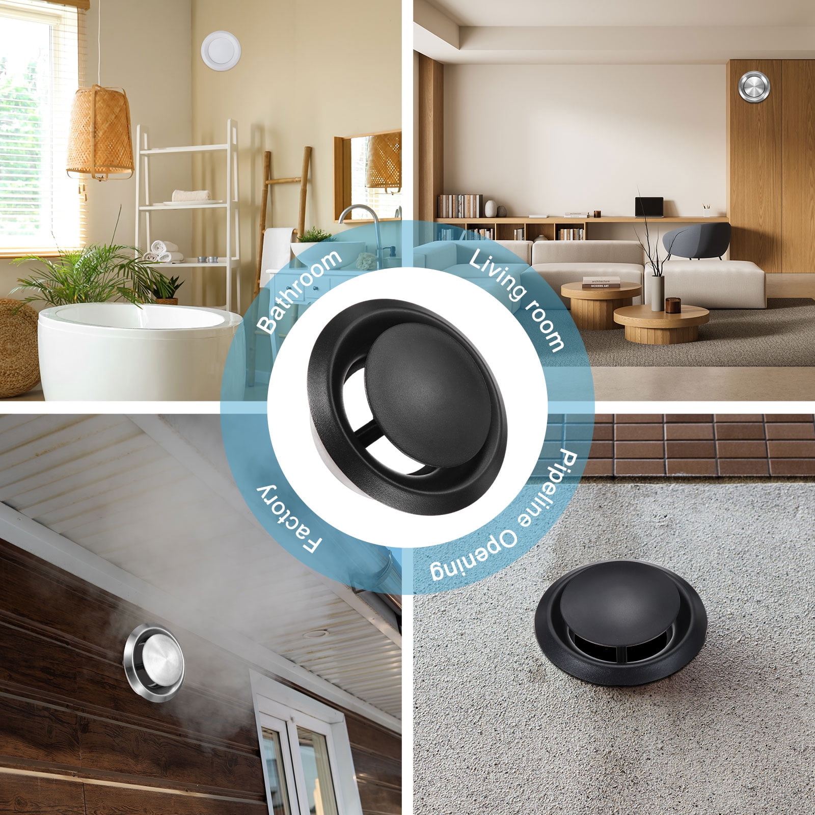 Uxcell 1Set 4 Inch Round Ceiling Diffuser, 304 Stainless Steel Adjustable Wall Air Vent Diffuser Vent Duct Cover Exhaust Supply for Kitchen Bathroom Garage, Black