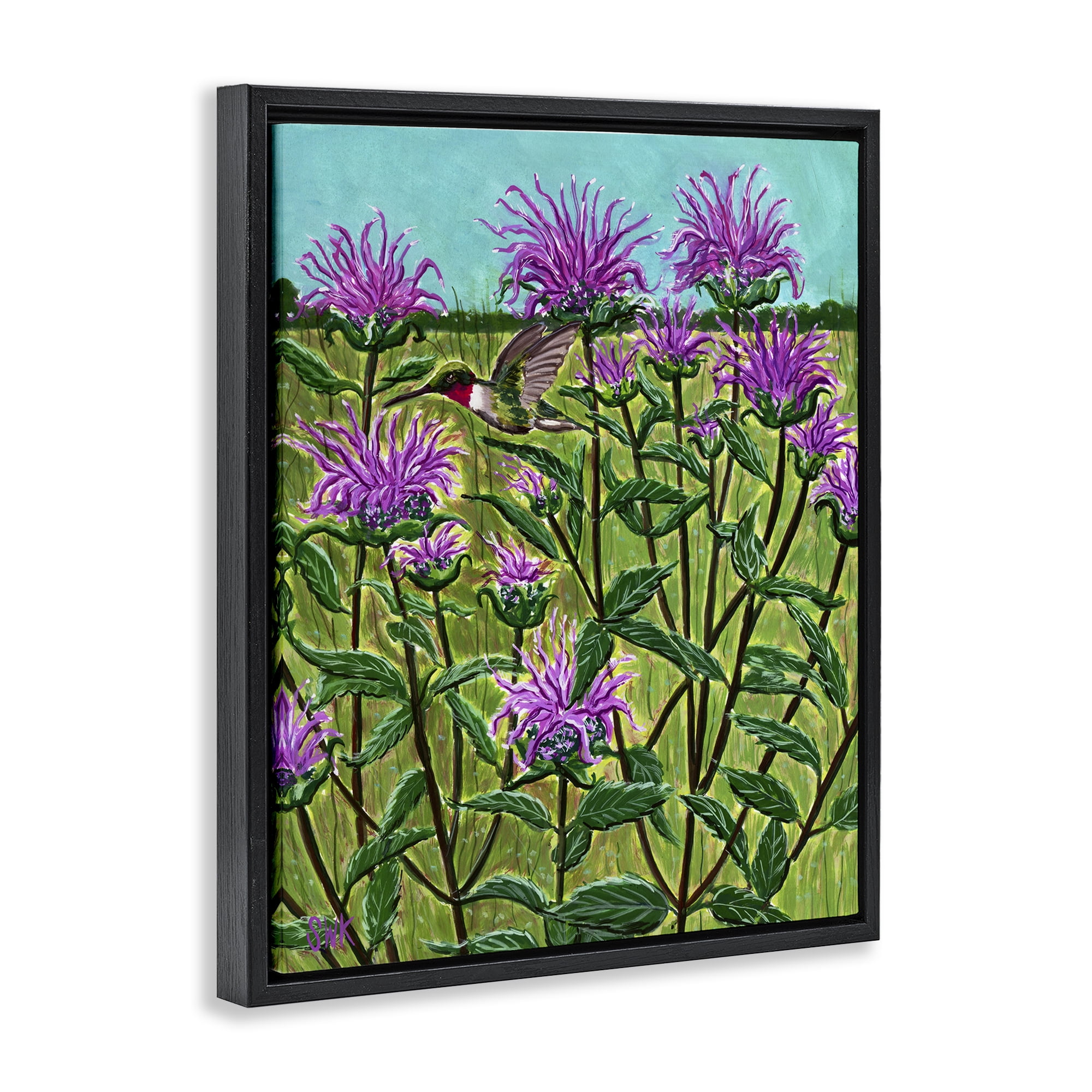 Stupell Industries Ruby Throated Hummingbird & Beebalm Black Framed Floater Canvas Wall Art, design by Sarah Waldron Kimball