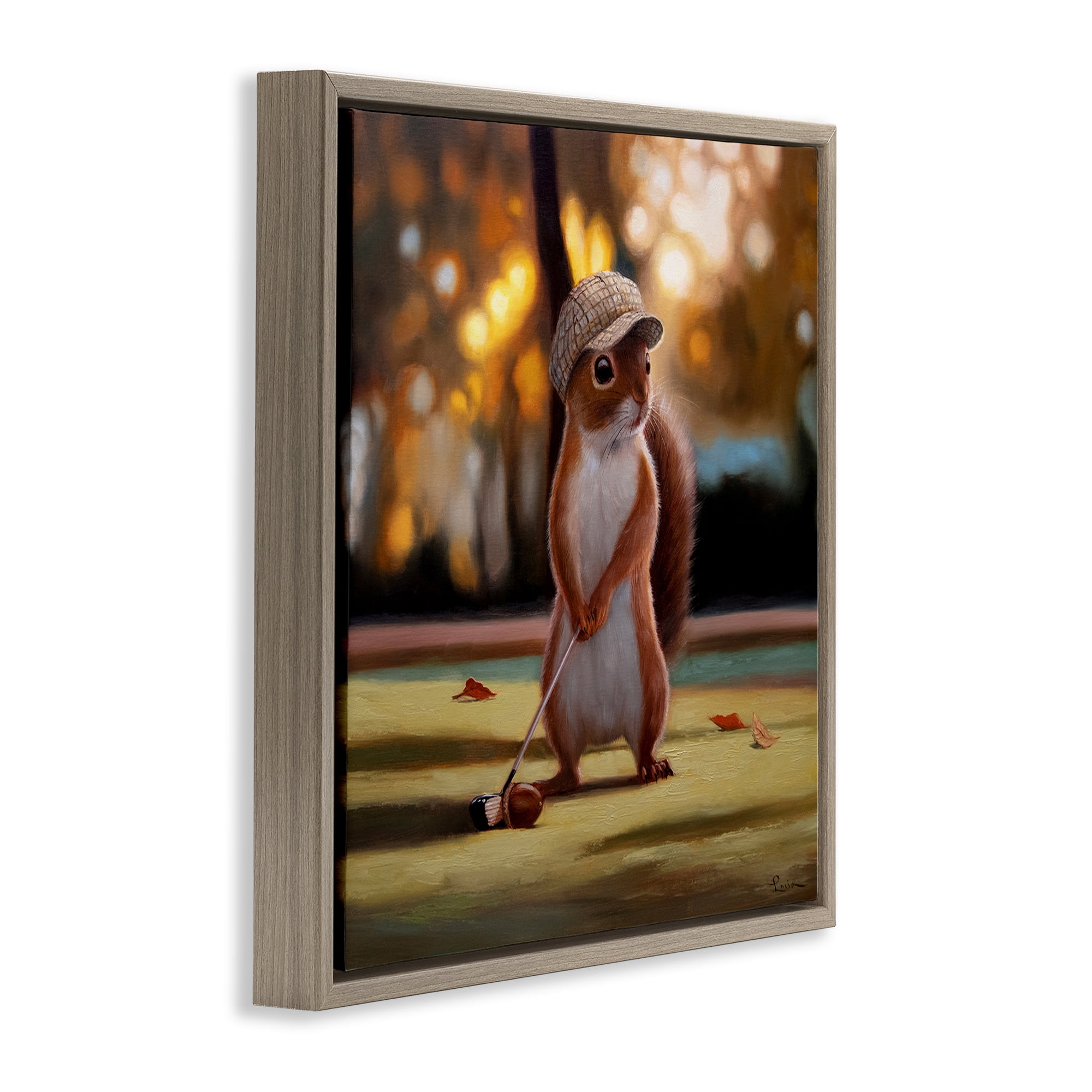 Stupell Industries Golf Nut Squirrel Brown Framed Floater Canvas Wall Art, design by Lucia Heffernan