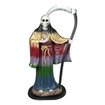 Large 2 Feet Tall Holy Death Santa Muerte Holding Scythe In Rainbow Robe Statue