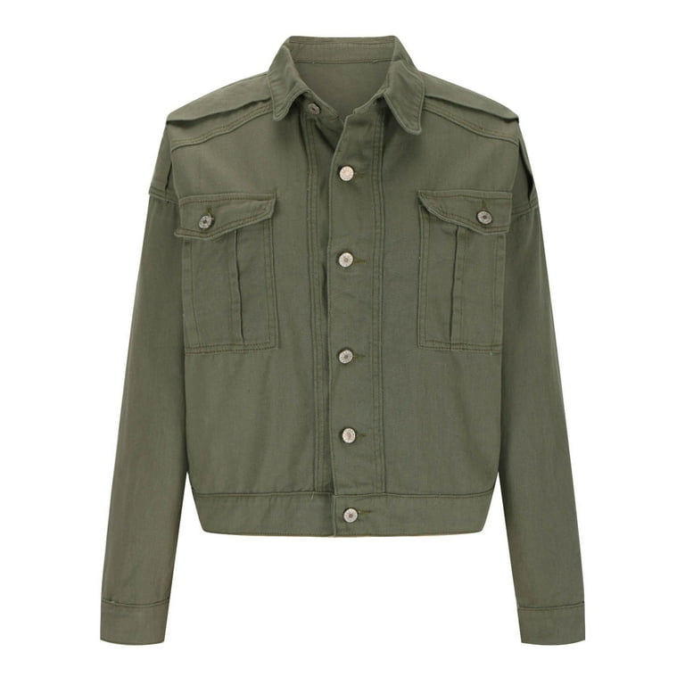 YUGYXL Women's Utility Cropped Button Front Field Jacket with
