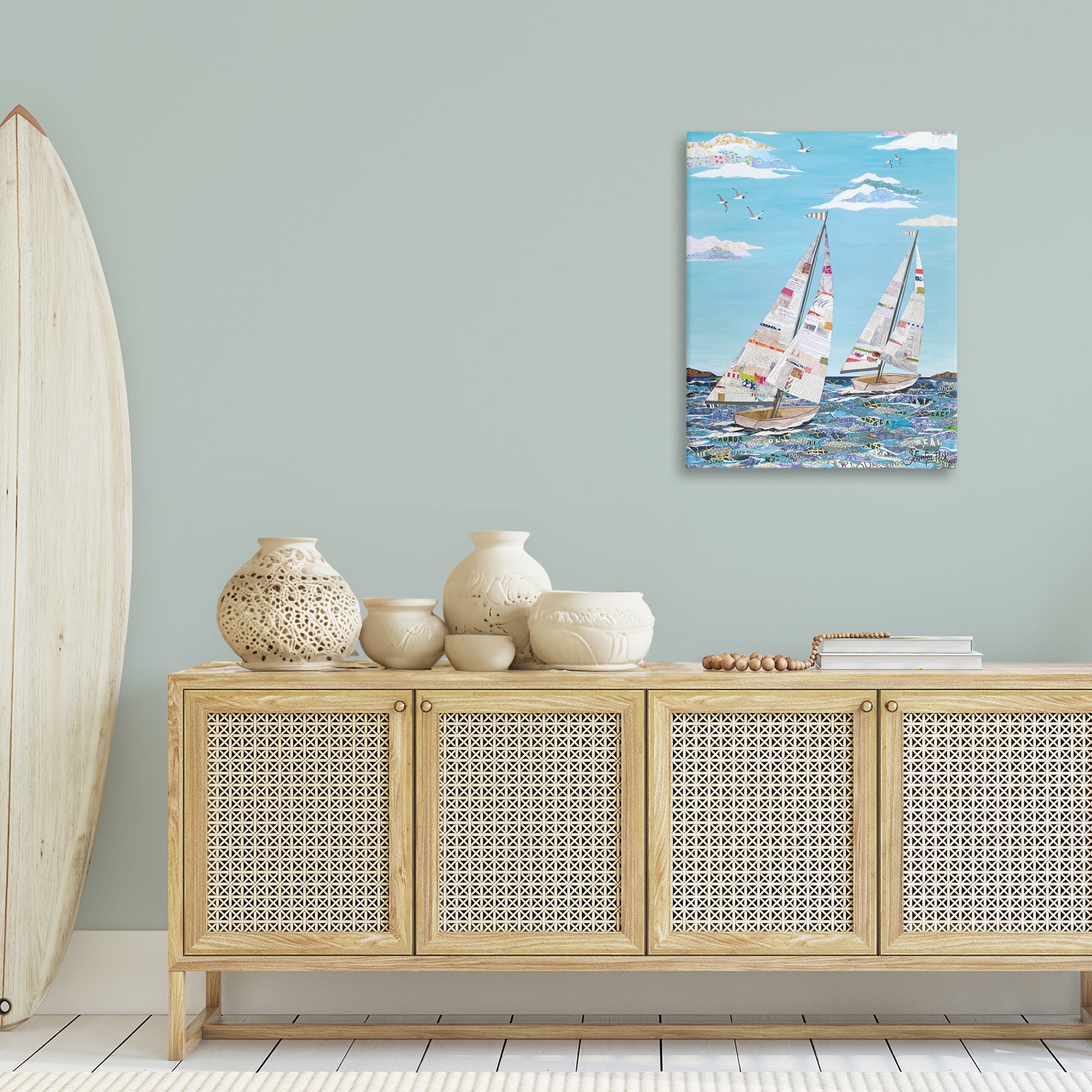 Stupell Industries Collaged Sailboat Pair Transportation Painting Gallery Wrapped Canvas Art Print Wall Art, 24 x 30