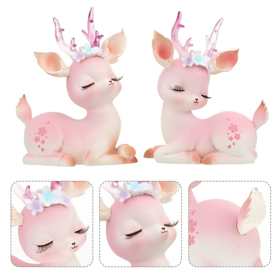 MLINS 2 Pcs Christmas Antlers Resin Deer Ornaments Elegant Decoration 9X7CM Pink