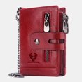 thumbnail image 1 of DEFNES Cartera Antirrobo con Cremallera Antirrobo RFID De Cuero Genuino para Hombres con Cadena - Café,Red, 1 of 5