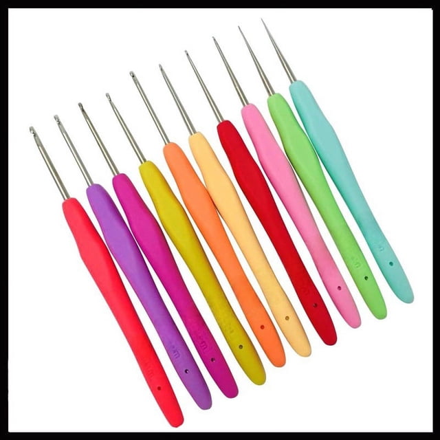Juego de ganchillo de aluminio con mango suave y encaje TPR de 10 pts, ganchillo de aluminio colorido, ganchillo fino