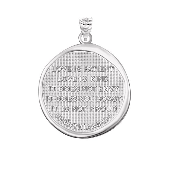 Factory Direct Jewelry Corinthians 13:14 Charity Prayer Of Love Bible Verse Medallion Pendant Necklace, Sterling Silver