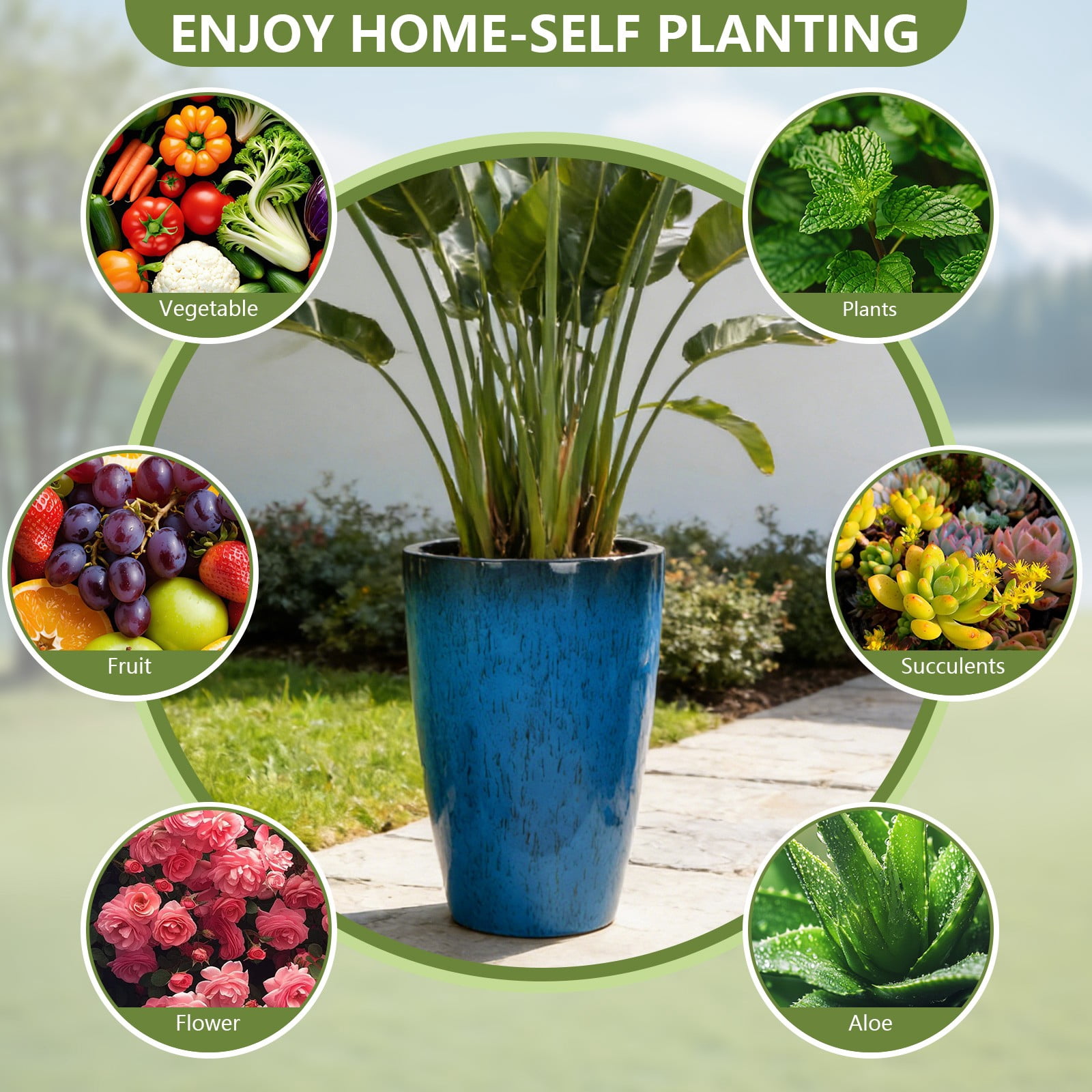 2 Pack 24" Tall Planters Sturdy Plant Flower Tree Pots for Indoor Outdoor Decor, Blue