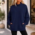 thumbnail image 2 of Mock Neck Sweatshirt Women Oversized Turtleneck Pullover Long Sleeve Casual Drop Shoulder Tops Fleece Sweater with Thumb Hole L, 2 of 8