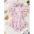 thumbnail image 3 of Elippeo Summer Easter Infant Baby Girl Outfits 3 6 9 12 18 Months Fly Sleeve Bunny Print Bodysuit + Bow Headband Clothes Set, 3 of 10