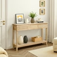 thumbnail image 4 of 51in Boho Style Rattan Console Table with 3 Drawers Bottom Shelf, Entryway Table Narrow Long Sofa Table Hallway Foyer Table Behind Couch Table, Natural Wood, 4 of 13