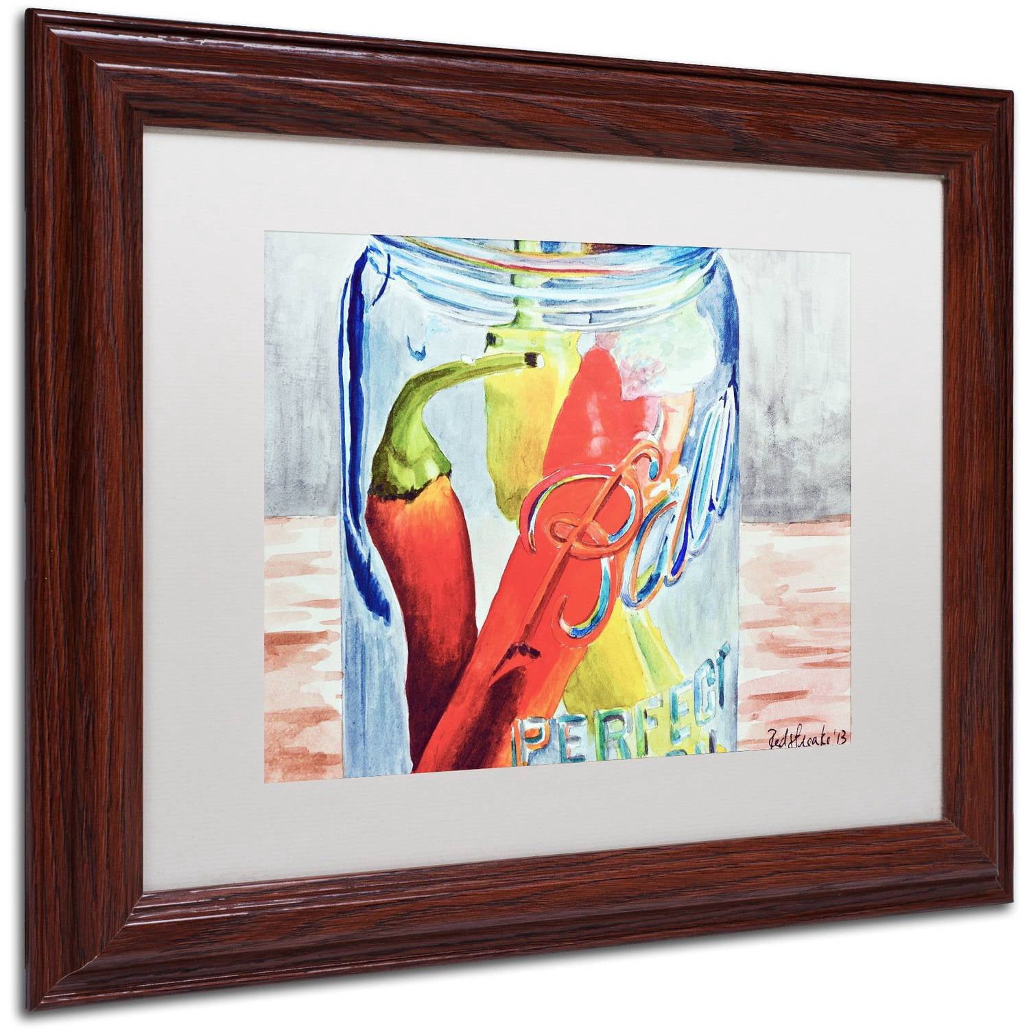 Trademark Fine Art "Ball Jar with 3 Peppers" Canvas Art by Jennifer Redstreake White Matte, Wood Frame