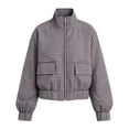 thumbnail image 6 of SHENGXINY Plaid Jacket for Women Stand Collar Zip Up Cropped Outwear with Pockets Checkered Casual Long Sleeve Winter Fall Coat Black M, 6 of 6