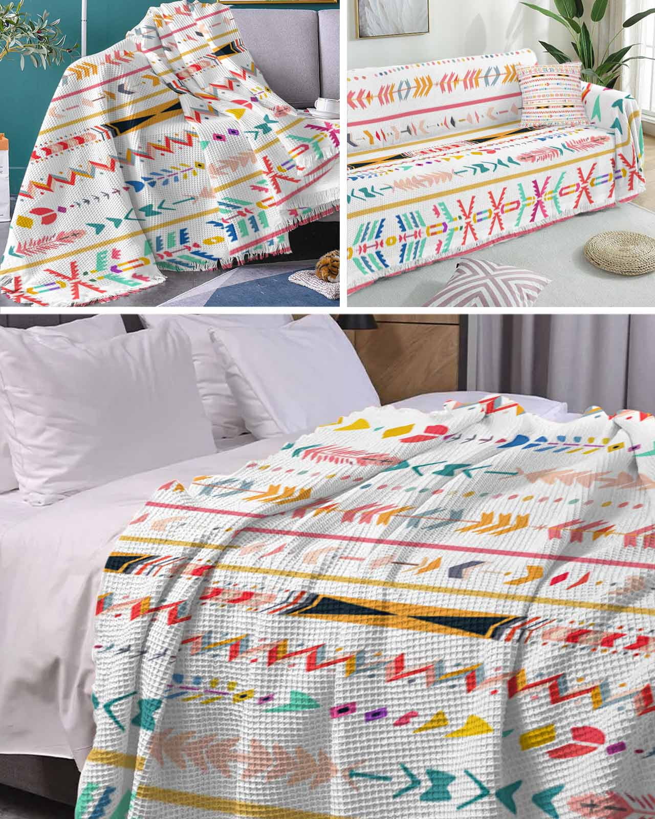 Orange Red Aztec Sofa Couch Covers for Dog,Washable Sofa Throw Cover Single Slipcovers for Armchair with Tassels,Boho Geometric Southwestern Stripe Ethnic Couch Protector Towel Blanket Medium 71x91
