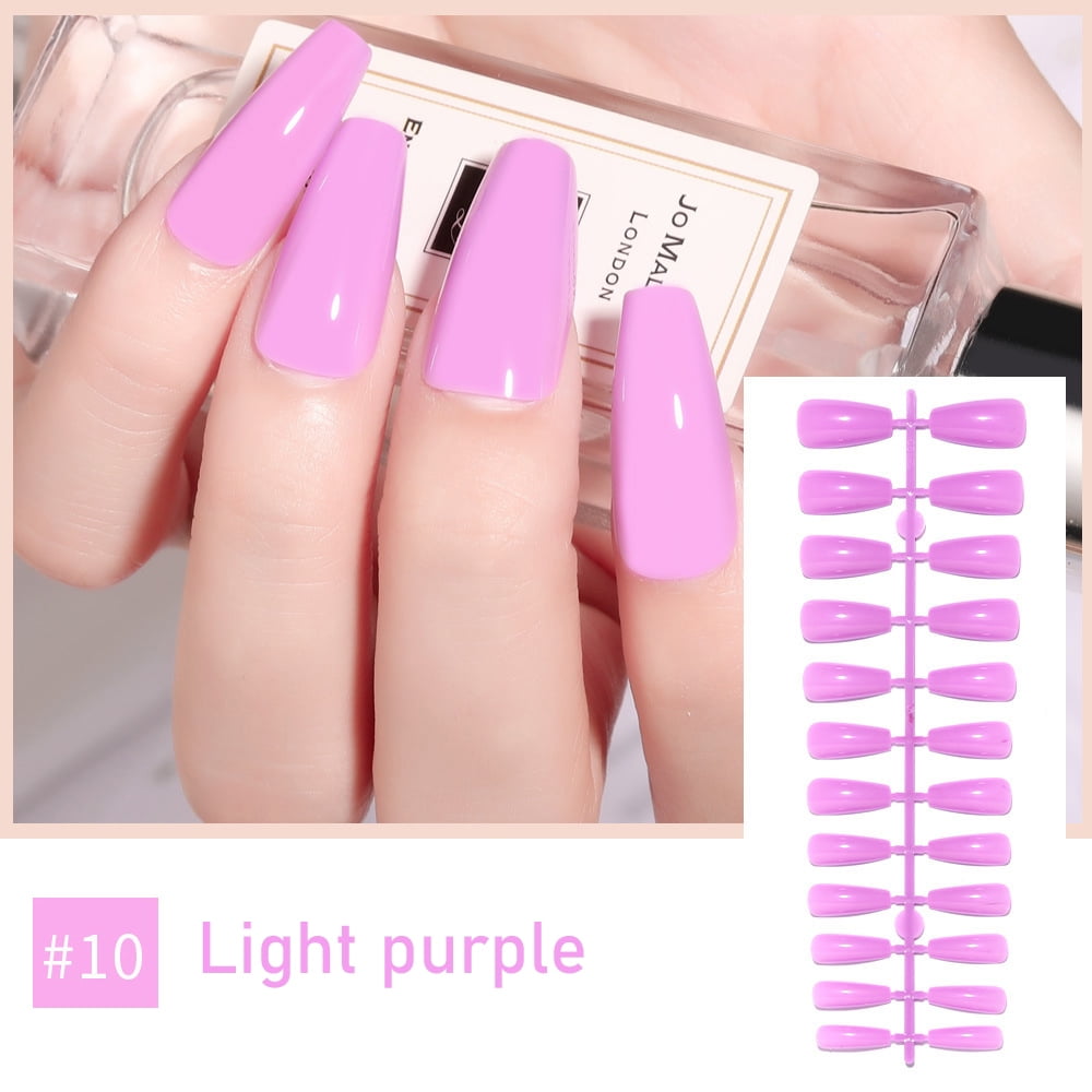 Glossy Nail Long Fake Nails Water Drop Type Fake Nail for Wedding Party  Prom and Women Light Purple 