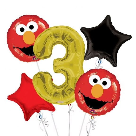 Sesame Street Elmo Balloon Bouquet 3rd Birthday 5 pcs - Party Supplies