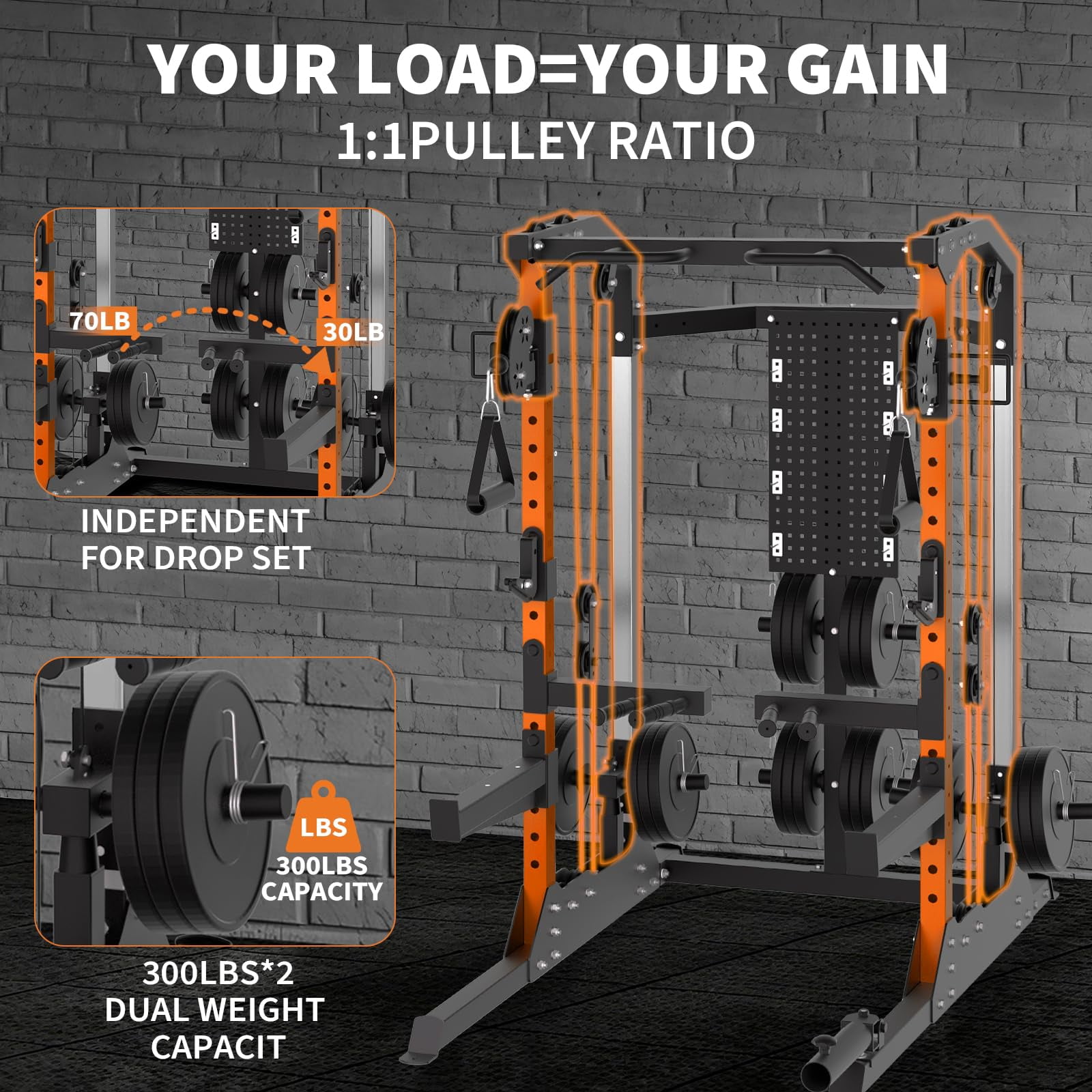 Gaderth Power Cage, Squat Rack for Home Gym, Power Rack with Dual Independent Pulley System, 2000LB Capacity Workout Cage with Adjustable Cable Crossover System and Training Attachment