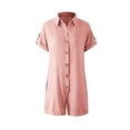 thumbnail image 4 of Maean Women's Summer Casual Rompers Short Sleeve Wide Leg Shorts V Neck Collared Jumpsuit with Pockets, 4 of 6