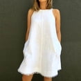 thumbnail image 5 of Summer Saving Wycnly Dresses for Women Plus Size Casual Solid Cotton Linen Tank Mini Dresses with Pocket Round Neck Sleeveless Plain Summer Short Formal Dress White XL, 5 of 7