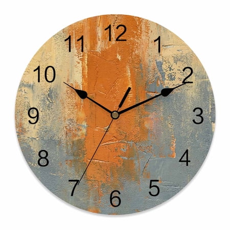 Wall Clock Orange Grey Graffiti Clocks PVC Silent Non-Ticking Battery Operated Decorative Abstract Art Oil Painting Round Clock for Home Living Room Kitchen Bedroom Office School Wall Decor 10 Inch