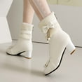 thumbnail image 5 of Winter Mid Calf Lolita Dress Boots for Women 2025 Fashion Bowknot Leather Block High Heel Furry Snow Short Booties, 5 of 7