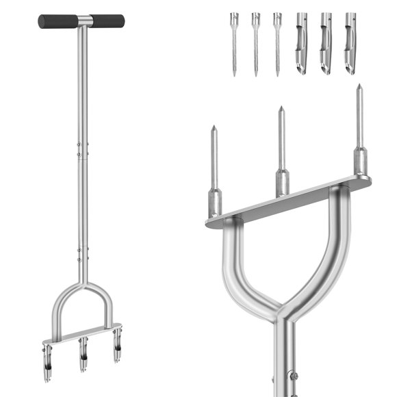 FormiPow Aérateur de Pelouse 2-en-1 avec 6 Pics et Dents de Tuyau Remplaçables, Outil d'Aérateur de Pelouse de 37 Pouces avec Poignée en Caoutchouc Souple, Outils de Jardinage pour Ameublir le Sol et