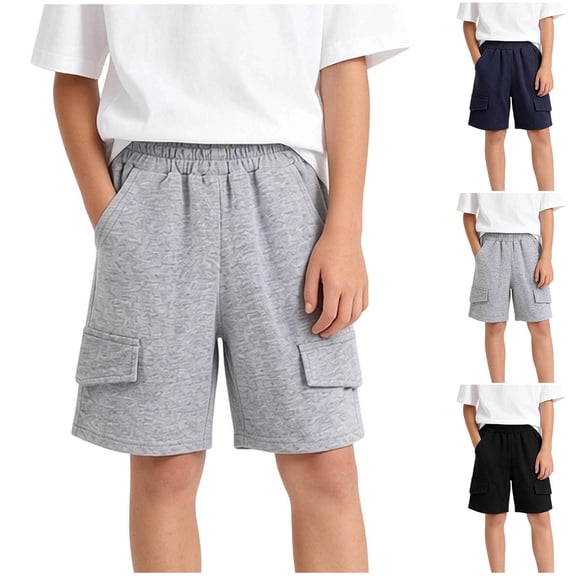 Boys Shorts Boy 100% Cotton Athletic Shorts Kids Casual Summer Clothes with Pockets Years 3-12 Gray-A