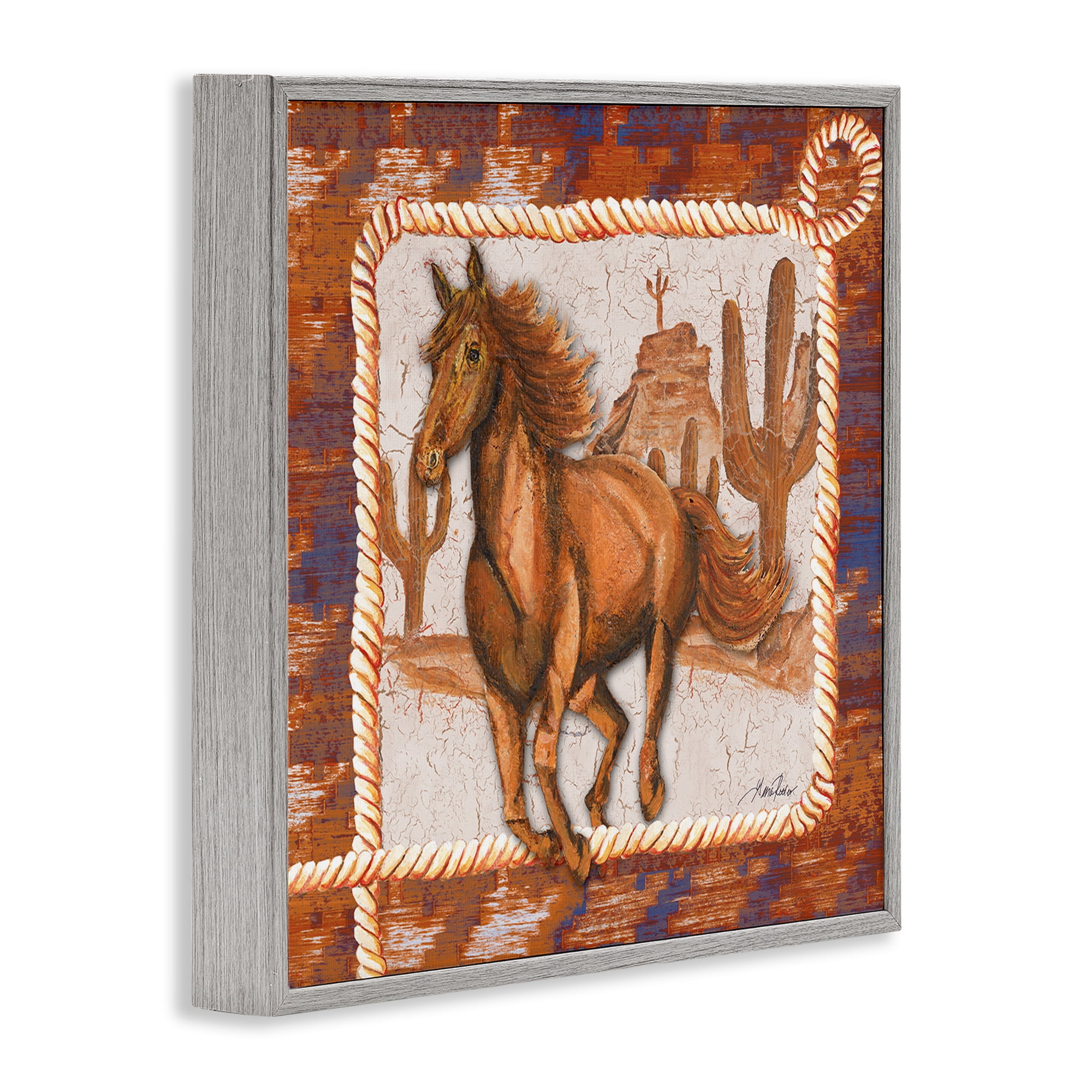 Stupell Industries Western Horse in Desert Landscape Painting Gray Framed Art Print Wall Art, 24 x 24