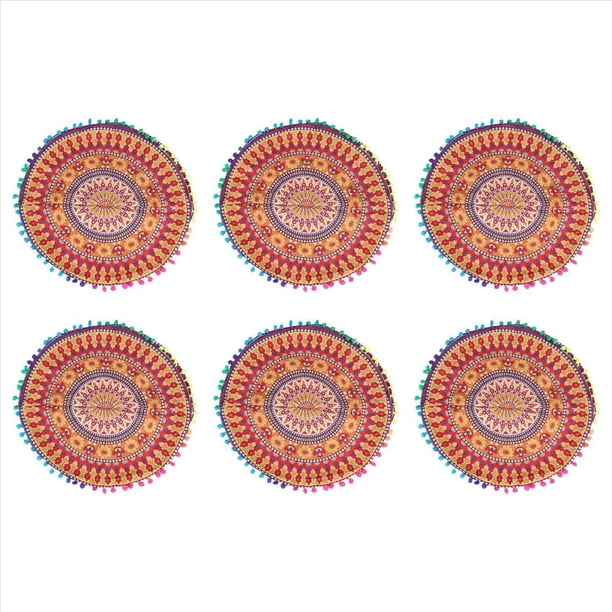 6X Indian Mandala Floor - Cojines de Cojines Redondos Bohemios de Almohadas 13