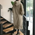 thumbnail image 2 of Womens Oversized Long Hoodie Dress Floral Lace Hem Long Sleeve Cotton Hooded Sweatshirt Maxi Dress with Pockets (2XL, Khaki), 2 of 7