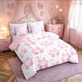 thumbnail image 2 of Manfei Pink Bowknot Cherry Twin Bedding Sets for Girls, Cute Flower Floral Bedding Comforter Set, Pink Reversible, 7-Piece, 2 of 7