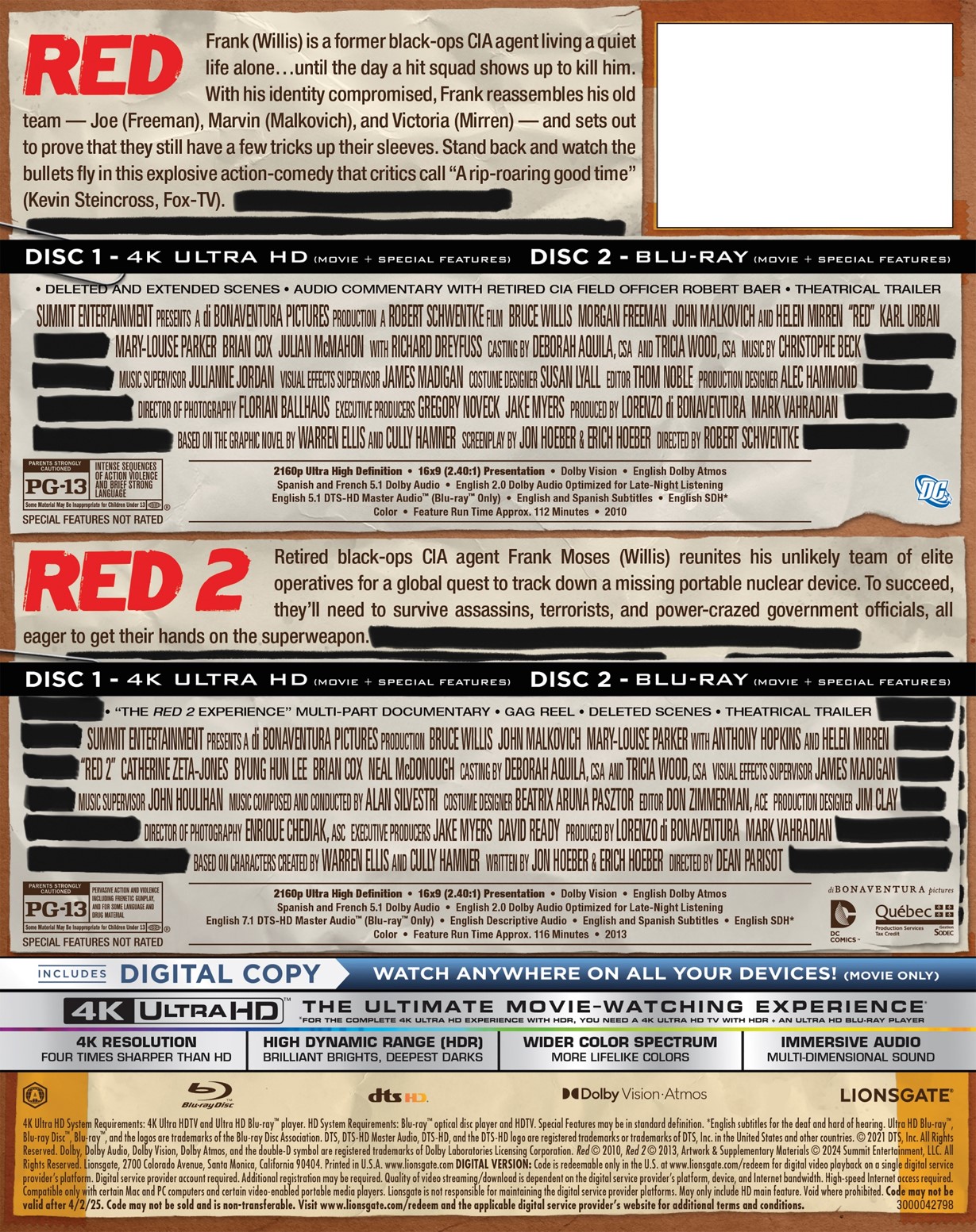 Red 1 &2 (Steelbook) (Walmart Exclusive) (4K Ultra HD + Blu-Ray + Digital Copy) - image 4 of 5