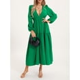 thumbnail image 4 of xiaxaixu Robe Longue Femme Couleur Unie Col en V Manches Longues Grande Balançoire Boho Mode Printemps Automne Décontractée Ample Vacances, 4 of 9