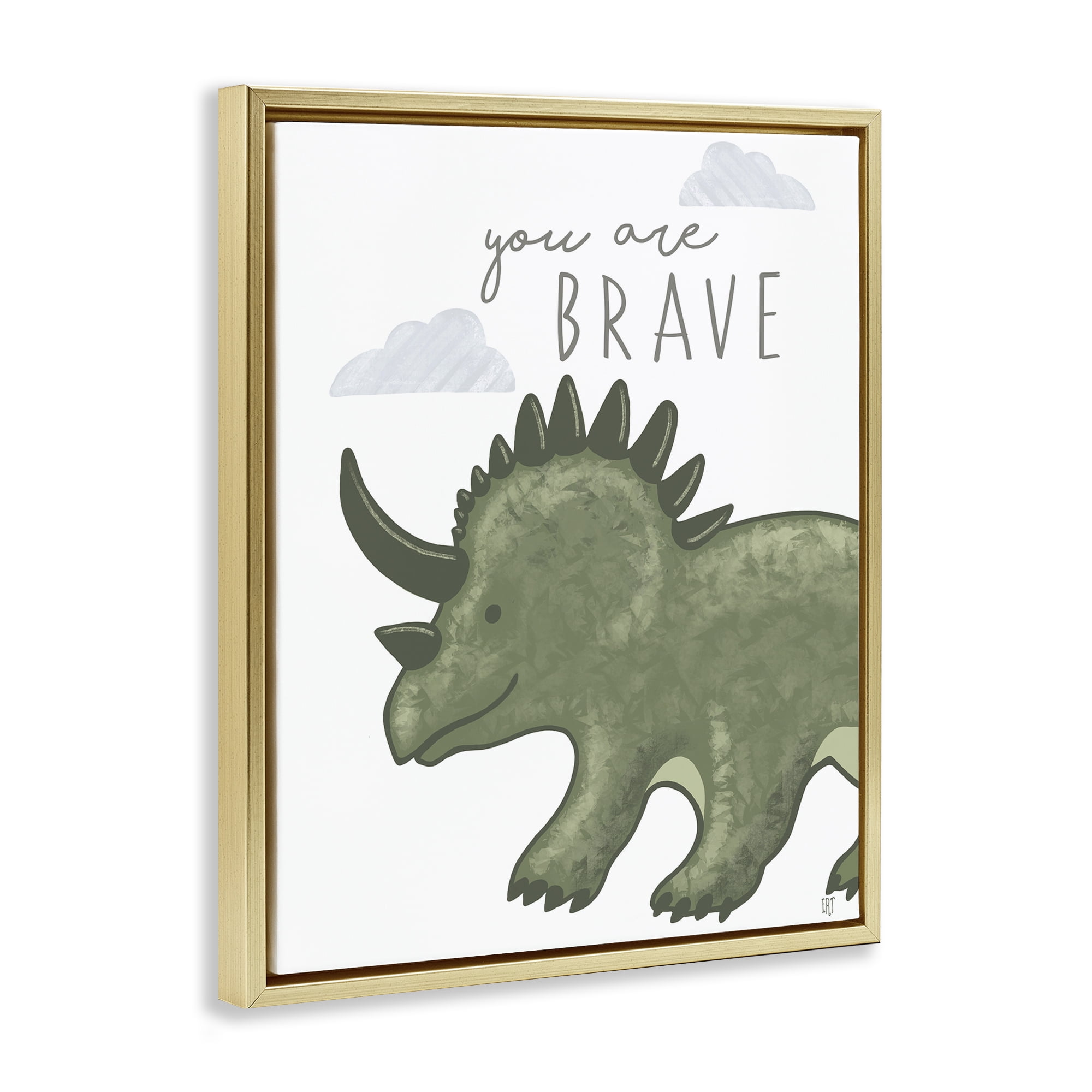 Stupell Industries You Are Brave Dinosaur Gold Framed Floater Canvas Wall Art, design by Elizabeth Tyndall
