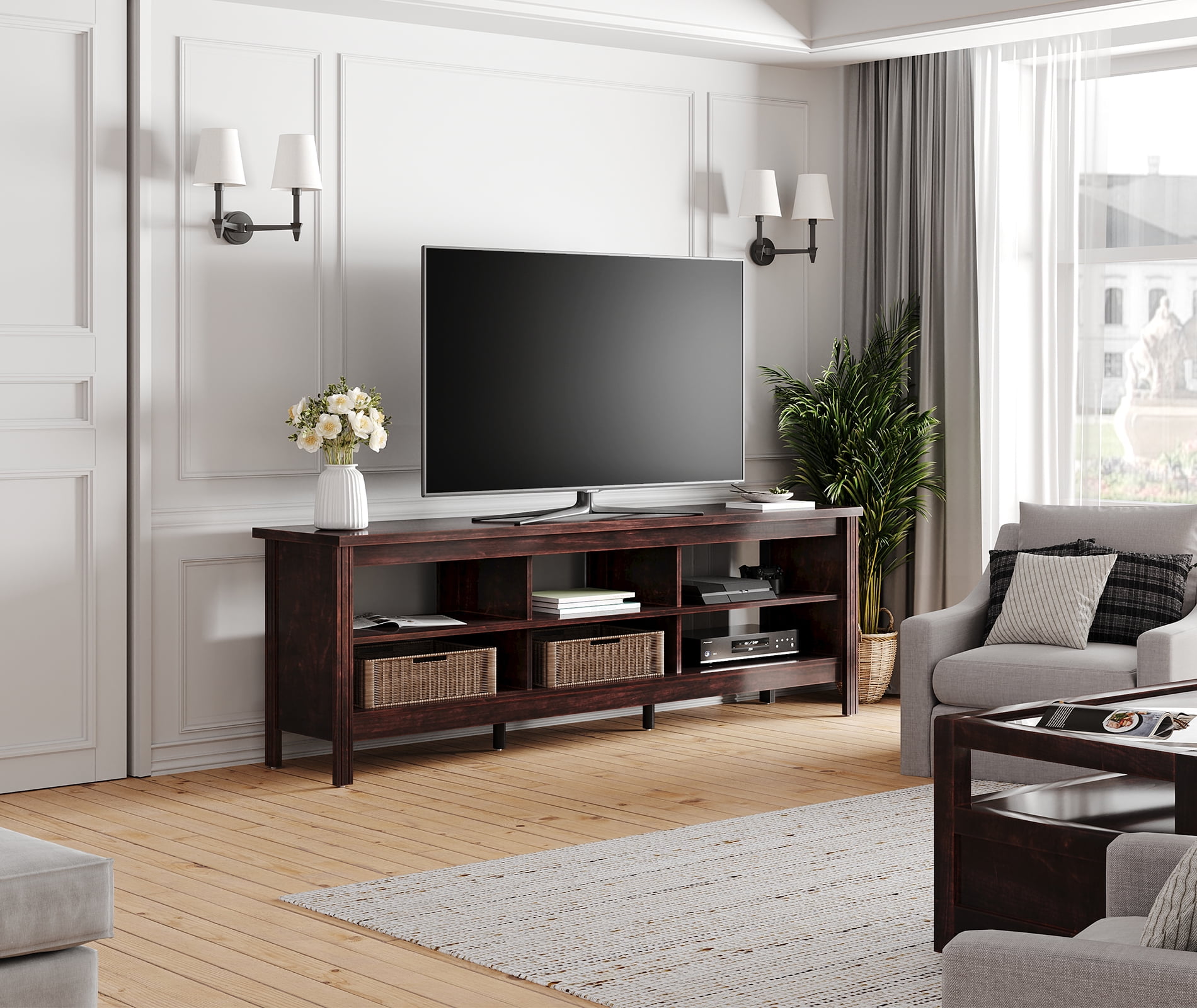 Wampat Farmhouse TV Stands for 75 inch TV Console Table Storage