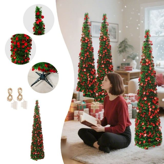 Multicolor Plastic Folding Christmas Tree with Built-In Lights for Home Party and Event Decoration