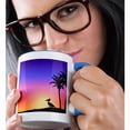 thumbnail image 2 of 3drose, Tropical Palm Trees and Pelican Silhouette at Sunset - Beach Nautical Seaside Scene, 11oz Two-tone Blue Mug, 2 of 6