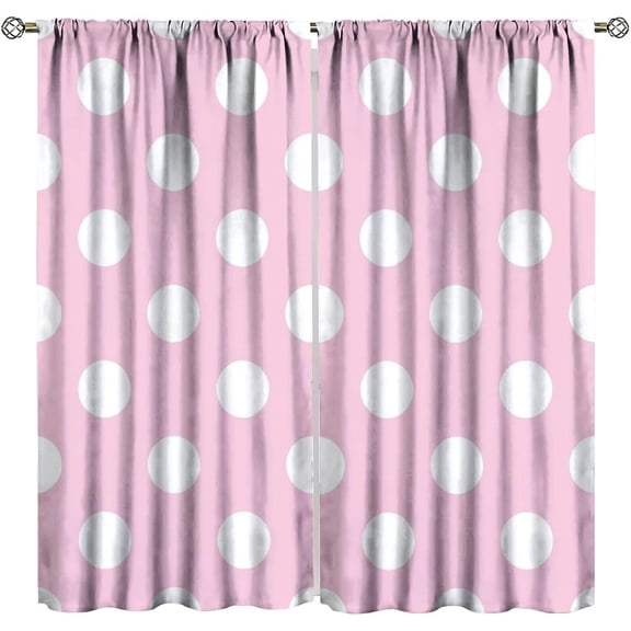 Dots Curtains Modern Abstract White Polka Dot Pink Simple Art Kids Girls Women Bedroom Living Room Blackout Rod Pocket Decoration Window Drapes 2 Panels W42xL54in