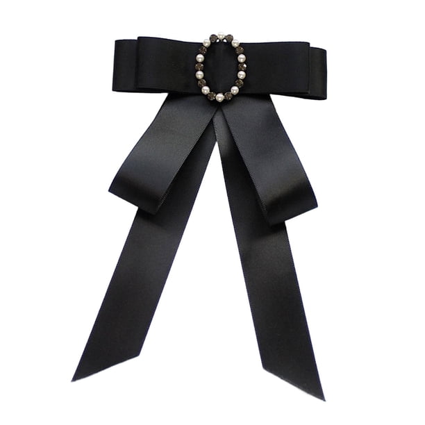 Pajarita para mujer broche Con lazo alfiler para el cuello adorno para camisa fiesta de noche boda Satén negro