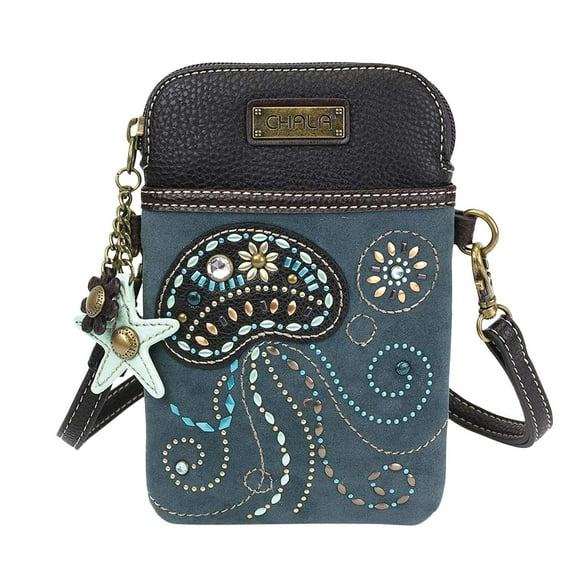 CHALA Sac à Bandoulière pour Cellulaire Ébloui - Sac à Main en Cuir PU Multicolore pour Femmes avec Sangle Réglable - Méduse - Marine