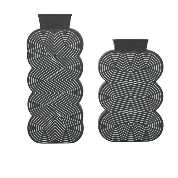 CosmoLiving by Cosmopolitan 12", 10"H Black Ceramic Vase, Set of 2