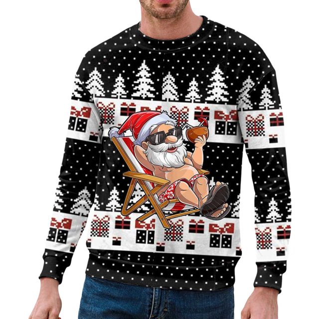 toraway Chandails à Col Rond pour Hommes Unis Hiver Tendance Automne et Hiver Chandail Imprimé de Noël à Capuche m