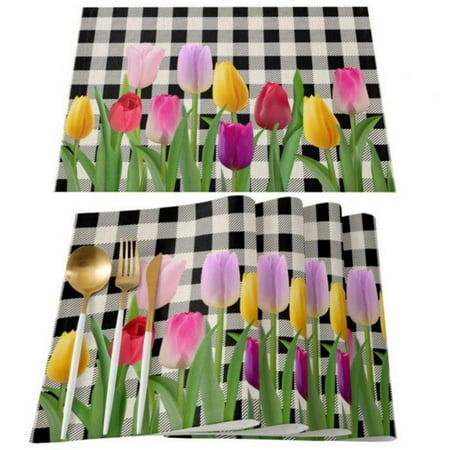 

Easter Gnome Placemats Set of 4 Colorful Rabbits Eggs Wood Texture Stain Resistant Table Mats Washable Placemat Decoration for Kitchen Farmhouse Table 13 x19