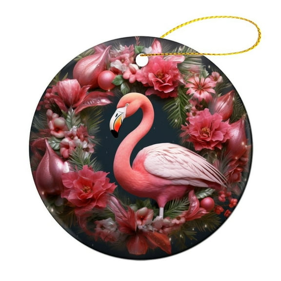 Christmas Ceramic Ornament Summer Tropical Birds Christmas Tree Ornaments Cute Christmas Flamingo Wreath Holiday Ornament for Home Christmas Tree Decor Holiday Present