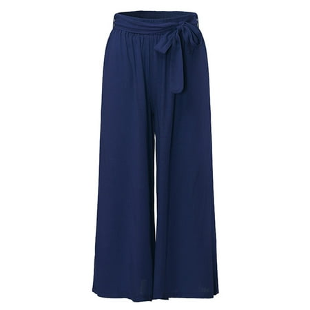- Women's Vintage Solid Elastic Loose Casual Wide Leg Pants