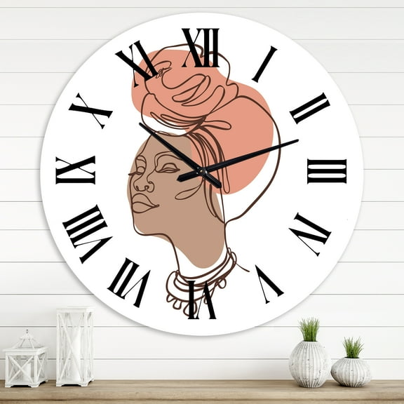 Designart 'One Line Portrait Of African American Woman Iv' Modern Wall Clock
