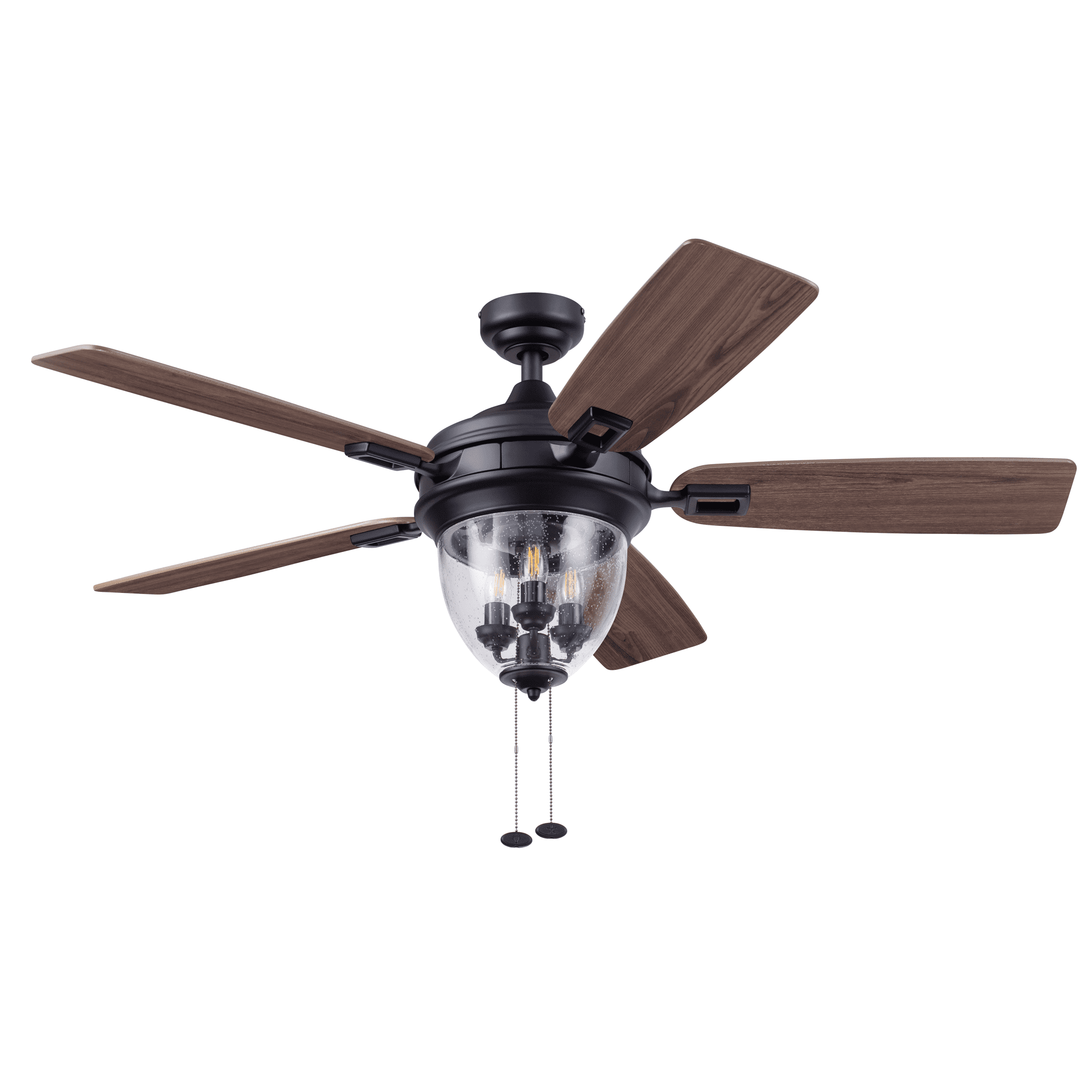 Better Homes & Gardens 52" Matte Black Indoor/Outdoor Ceiling Fan with Lights, 5 Blades, Pull Chains & Reverse Airflow