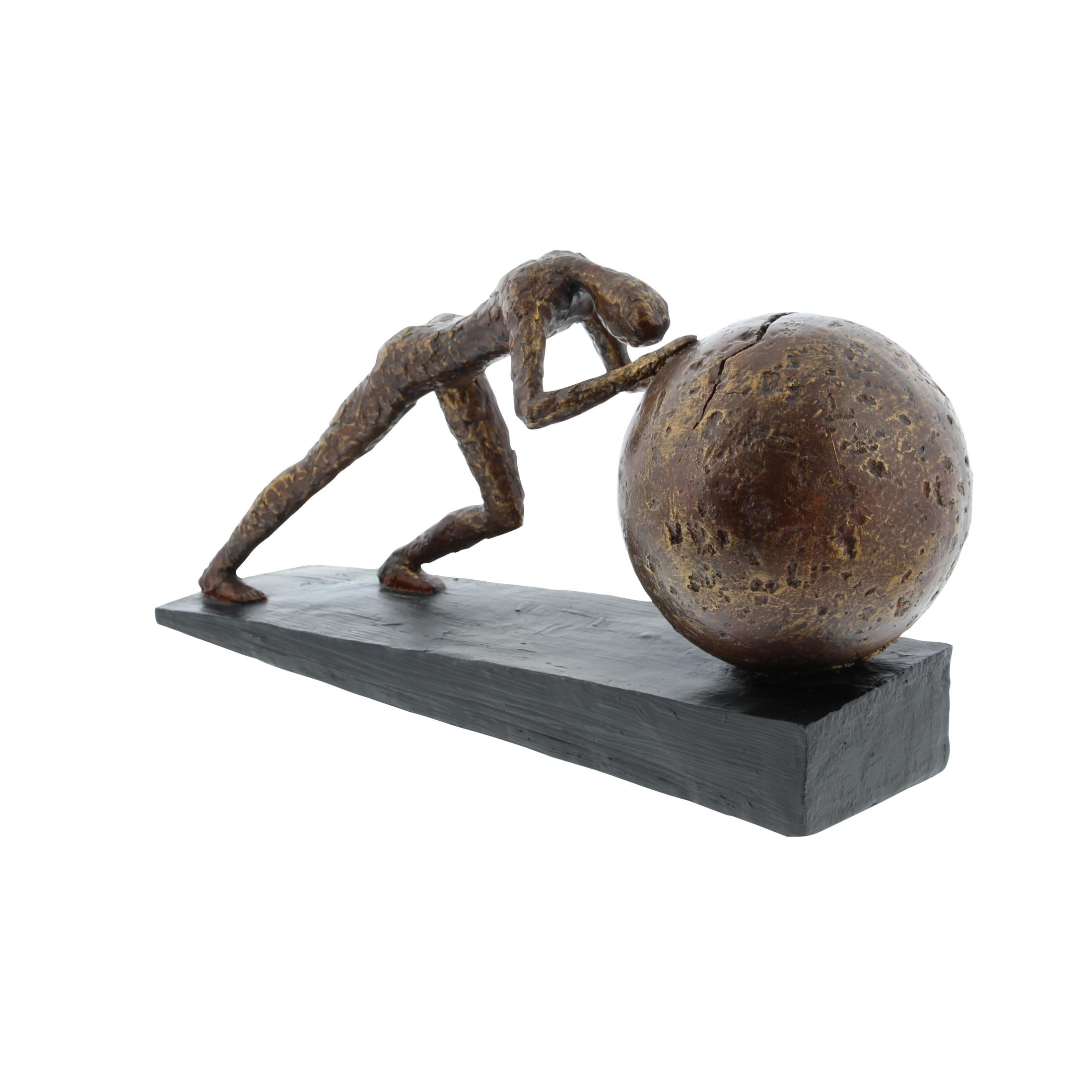 5" x 8" Brown Polystone People Sculpture with Ball, by DecMode