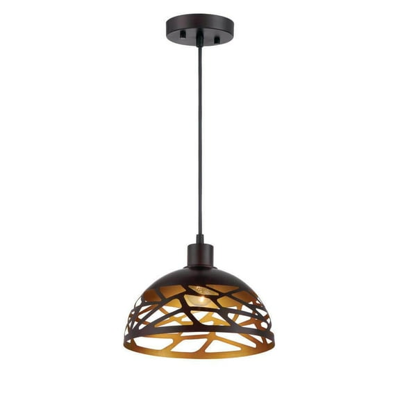Nalu 60-Watt 1-Light Kukui Bronze Tropical Pendant Light with Metal Shade and No Bulbs Included
